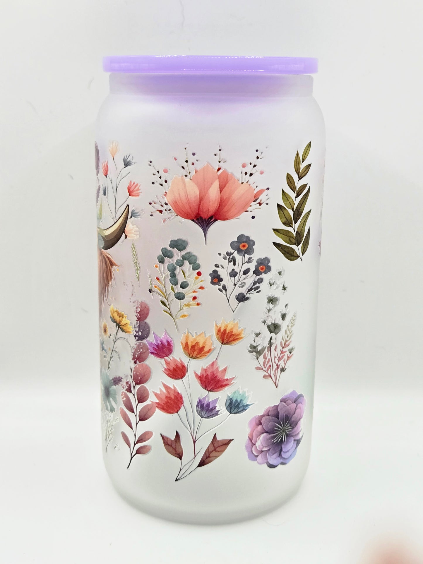 16 oz Frosted Glass with highland cow