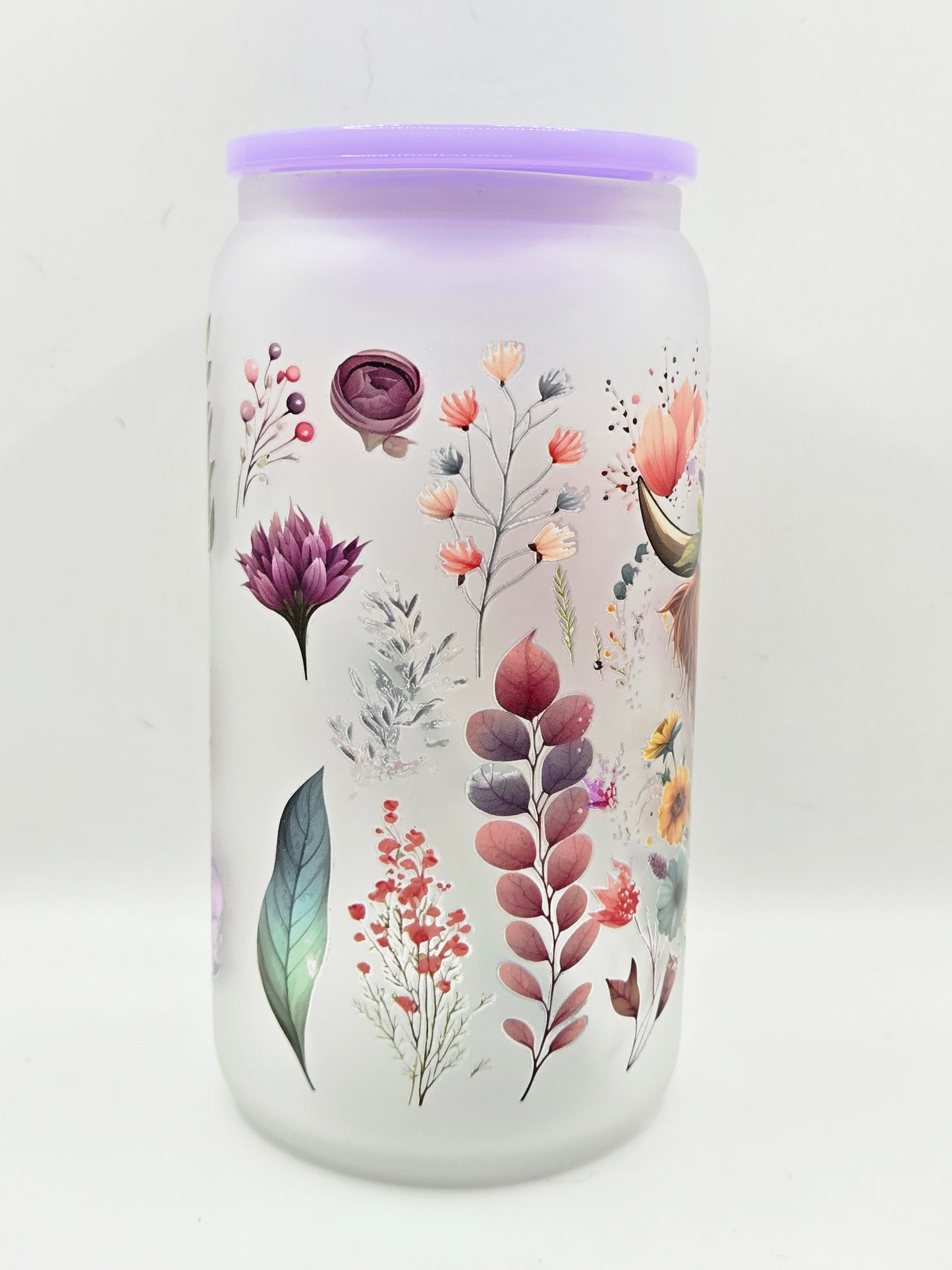 16 oz Frosted Glass with highland cow