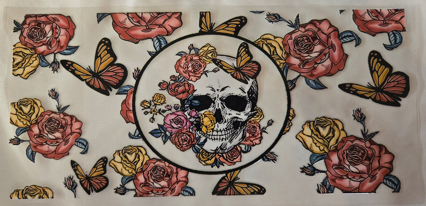 Roses, butterflies, and Skull 16oz Wrap
