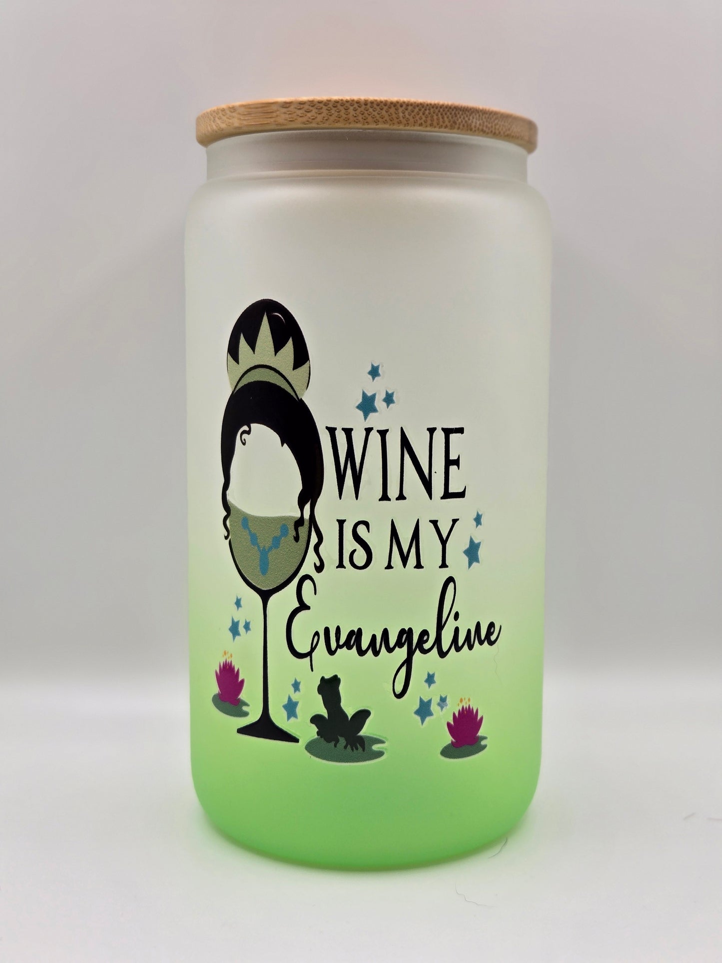 16oz Glass Green Ombre Glass- Wine is my Evangeline