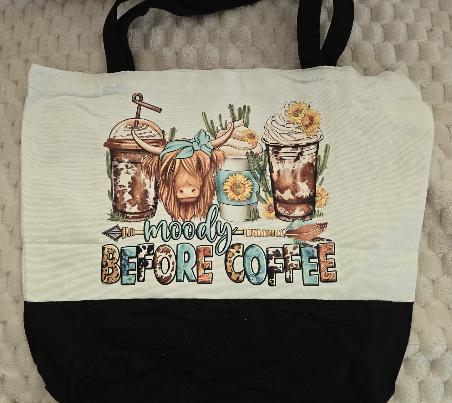 Canvas Tote- Moody Before Coffee Highland Cow