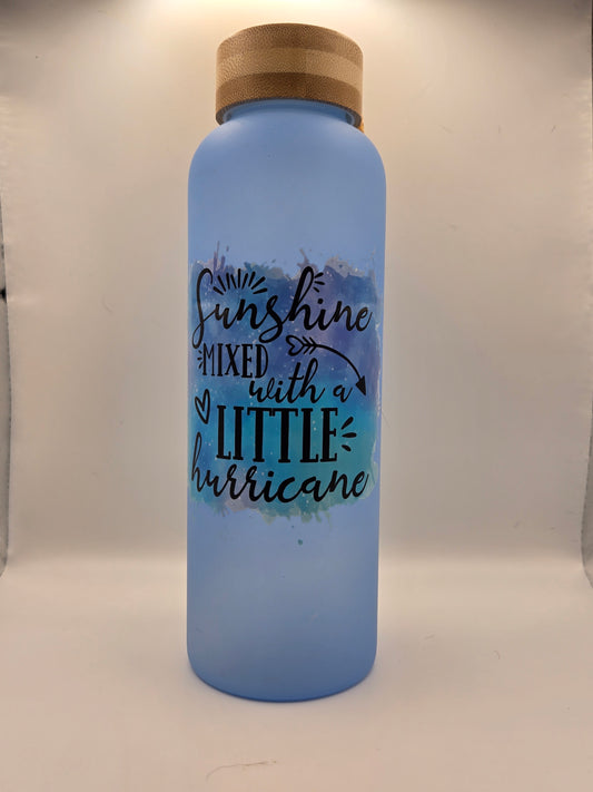 Blue Glass Water Bottle- Sunshine mixed with a little hurricane