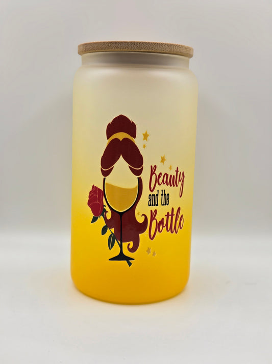 16oz Glass Yellow Ombre- Beauty and the bottle