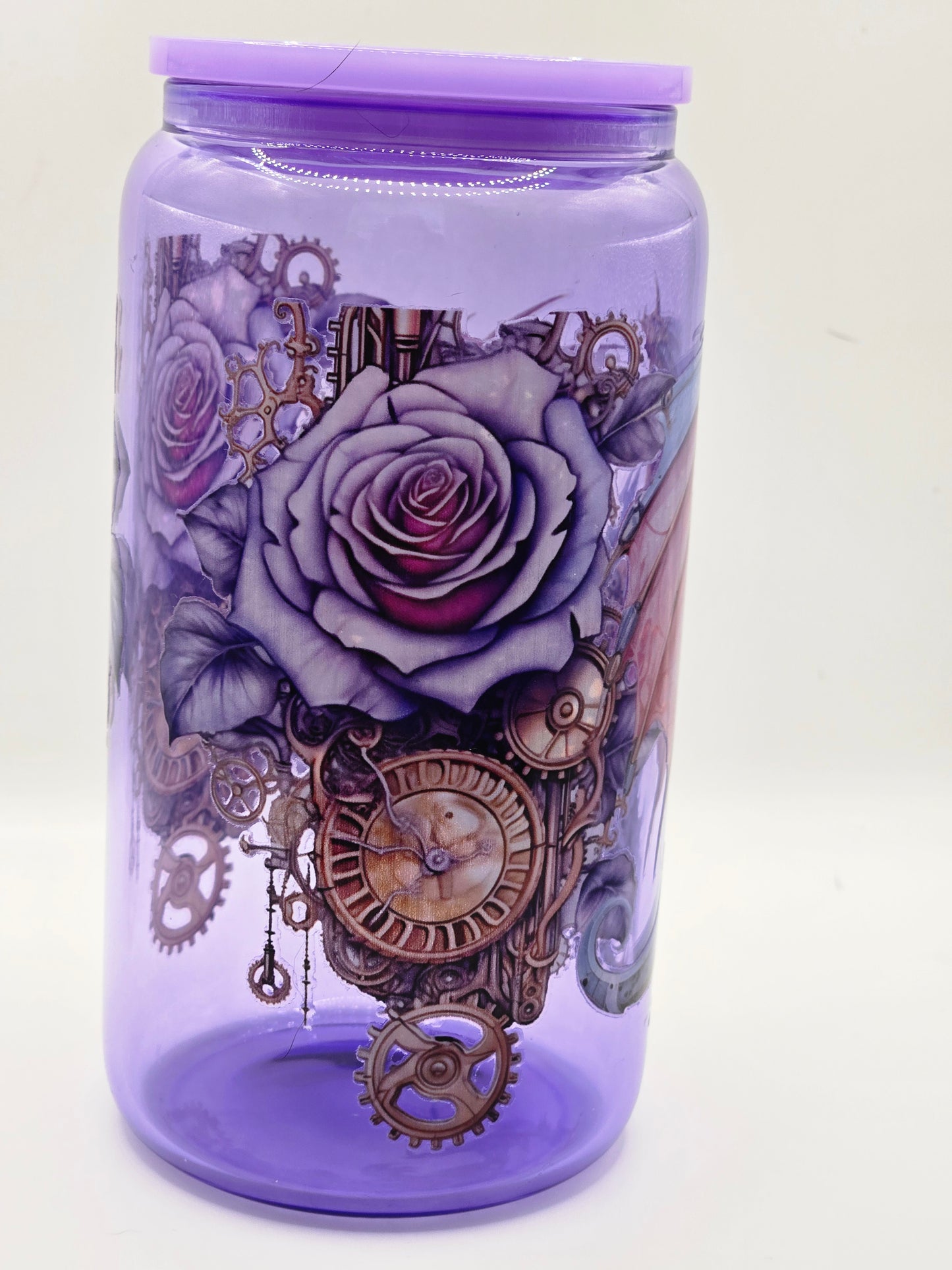 16oz Glass Clear Purple- Steam Punk Dragon