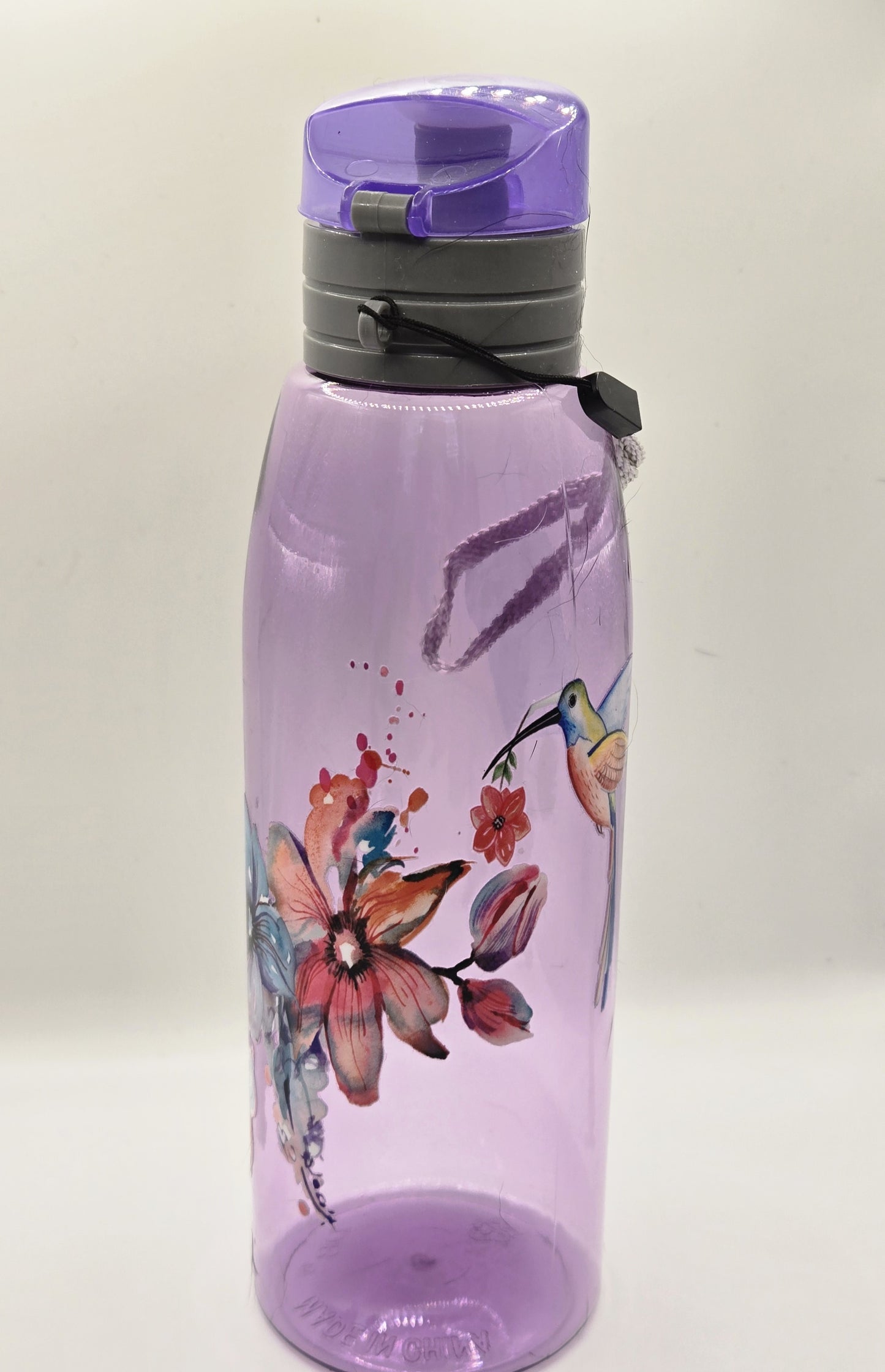 Kids Plastic Water Bottle- Purple humming bird